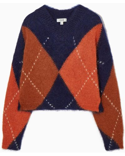COS Cropped V-neck Mohair Sweater - Blue