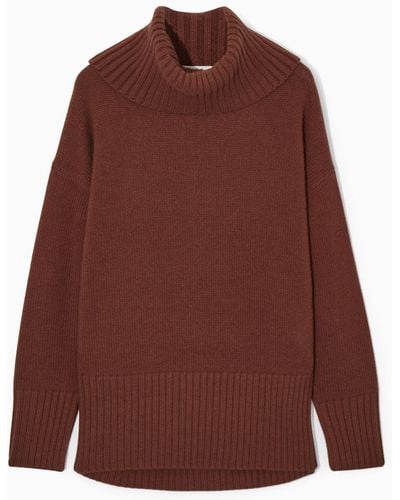 COS Oversized Pure Cashmere Roll-neck Sweater - Red