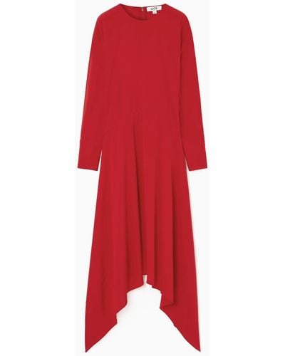 COS Open-sleeve Silk-blend Dress - Red