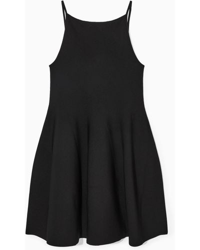 COS Square-neck Knitted Mini Dress - Black