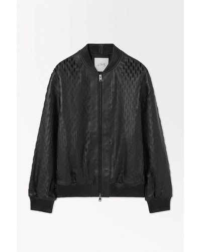 COS The Perforated Leather Bomber Jacket - Black