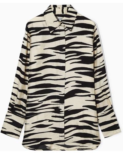 COS Oversized Zebra-print Silk Shirt - Natural