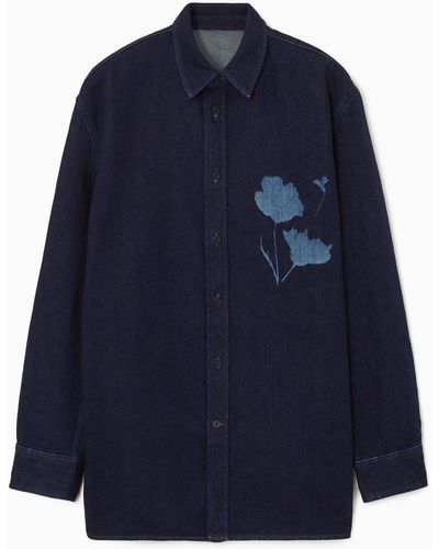 COS Laser Floral-print Denim Shirt - Blue