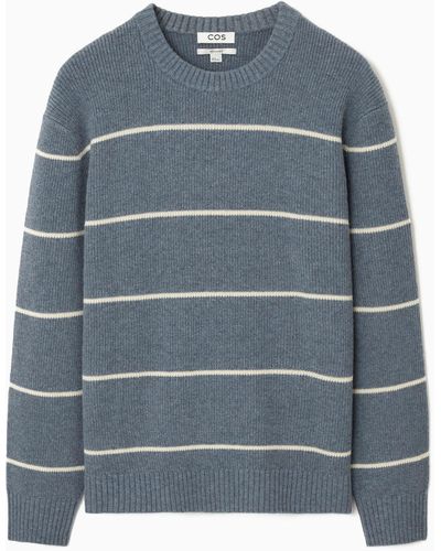 COS Striped Wool And Yak-blend Jumper - Blue