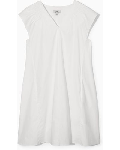 COS Smocked V-neck Mini Dress - White