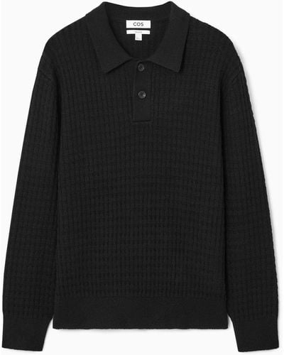 COS Textured Knitted Polo Shirt - Black