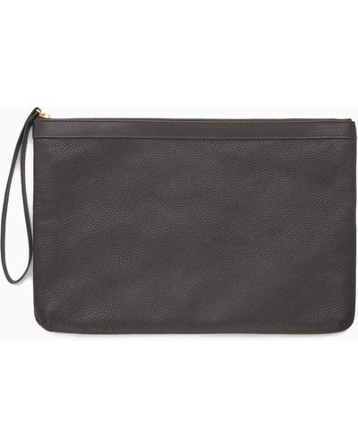 COS Zipped Folio Pouch - Grained Leather - Grey