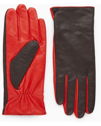 COS Cashmere-lined Color-block Leather Gloves - Red