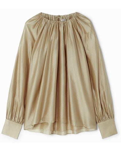 COS Pleated Long-sleeved Blouse - Natural