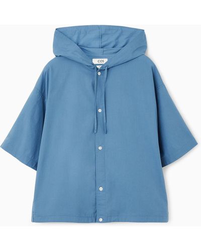 COS Hooded Short-sleeved Shirt - Blue