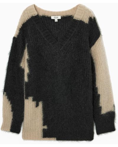 COS Mohair Oversized V-neck Sweater - Black