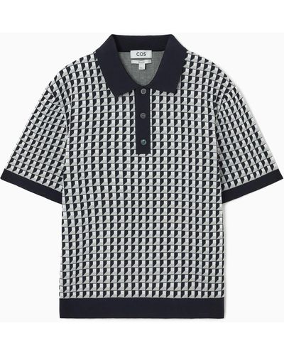 COS Geometric-jacquard Polo Shirt - Grey