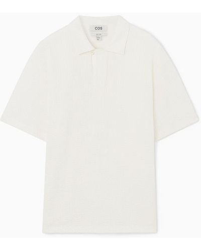 COS Camp-collar Seersucker Polo Shirt - White