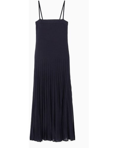 COS Pleated Knitted Maxi Dress - Blue