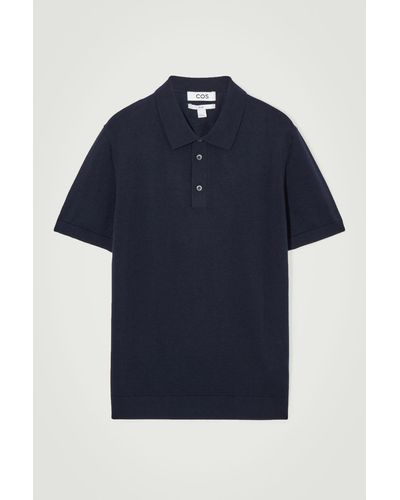 COS Knitted Silk Polo Shirt - Blue