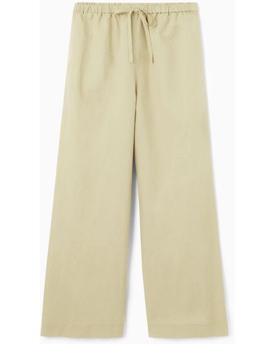 COS Wide-leg Linen Drawstring Trousers - Natural