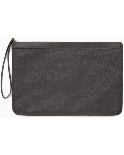 COS Zipped Folio Pouch - Grained Leather - Gray