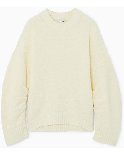 COS Gathered-sleeve Sweater - White