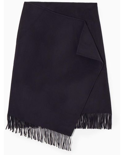 COS Fringed Wool Midi Wrap Skirt - Blue
