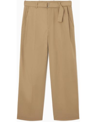 COS Belted Pleated Wide-leg Trousers - Natural