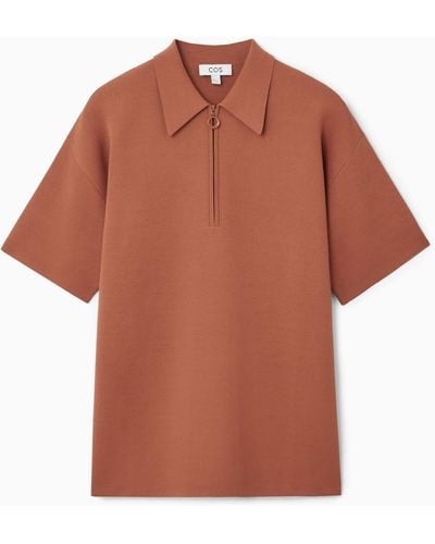 COS Double-faced Knitted Zip-up Polo Shirt - Orange