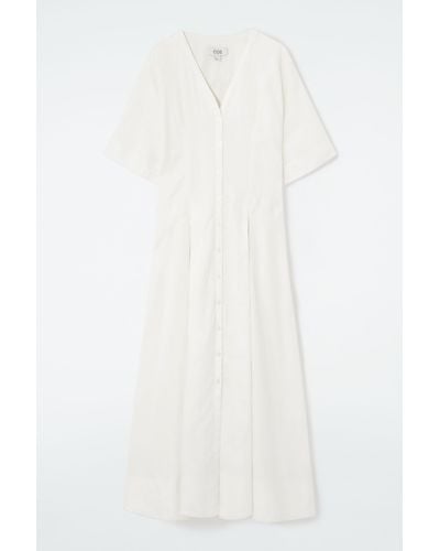 COS Pleated A-line Midi Shirt Dress - White