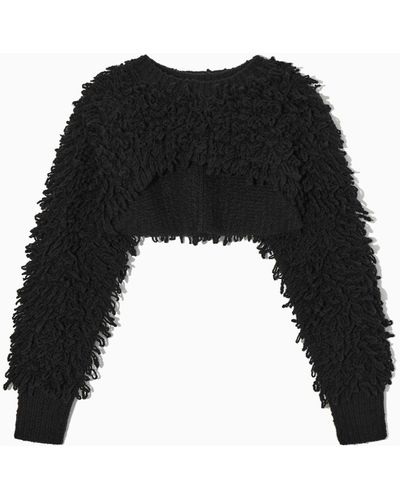 COS Cropped Loop-knit Wool Hybrid Sweater - Black