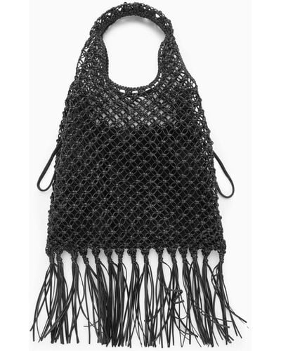 COS Mini Macramé Leather Shopper - Black