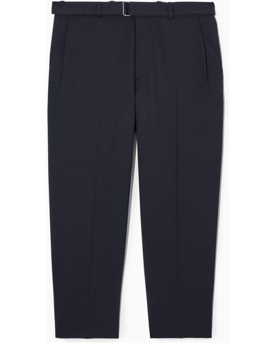 COS Relaxed Belted Wool-blend Pants - Blue