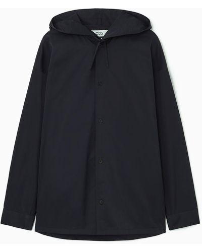 COS Oversized Hooded Nylon Shirt - Black