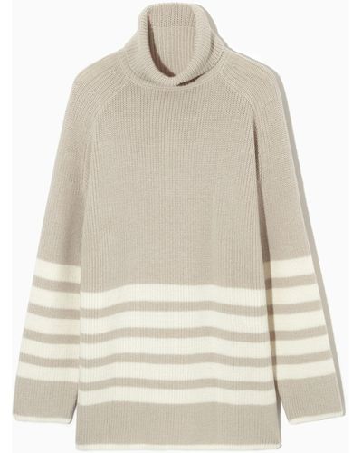 COS Striped Rollneck Jumper - White