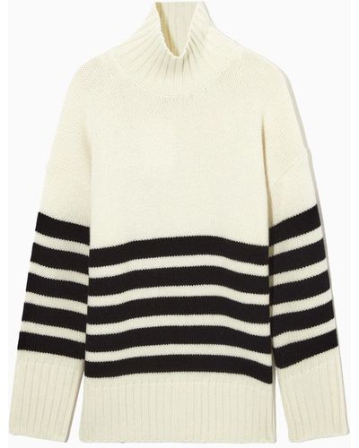 COS Funnel-neck Pure Cashmere Sweater - White