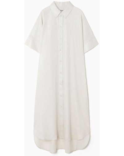 COS Oversized Metallic-linen Midi Shirt Dress - White