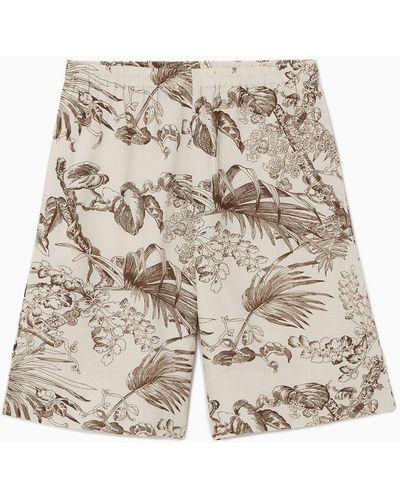 COS Botanical-print Linen Shorts - Natural