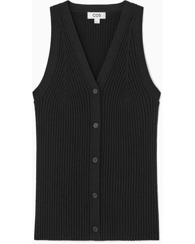 COS Rib-knit V-neck Vest - Black