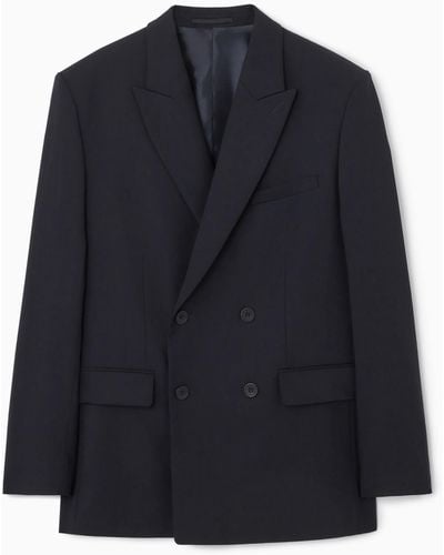 COS Double-breasted Wool Blazer - Relaxed - Blue