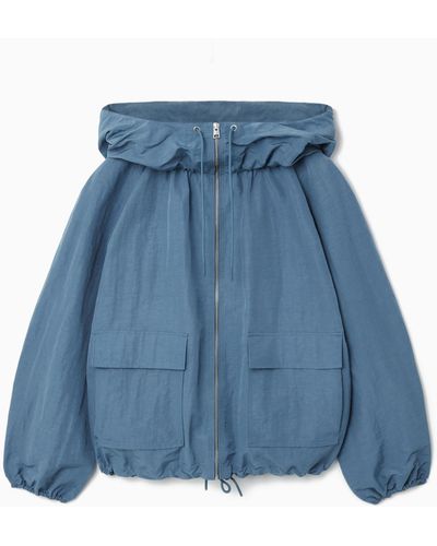 COS Technical Linen-blend Hooded Jacket - Blue
