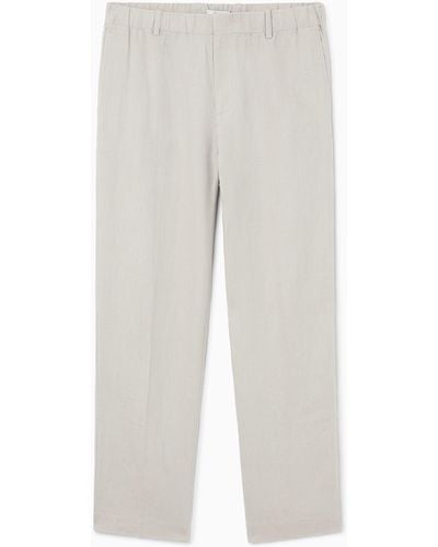 COS Straight-leg Elasticated Linen Trousers - White