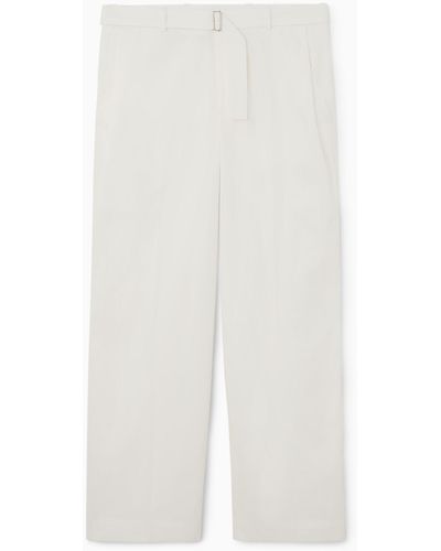 COS Belted Pleated Wide-leg Trousers - White