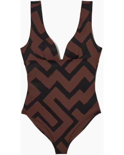 COS Open-back Plunge Swimsuit - Brown