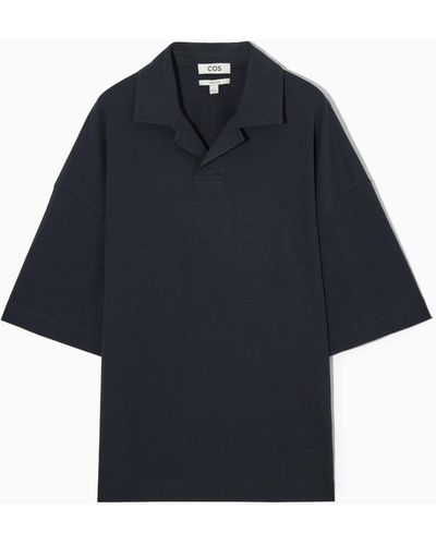COS Oversized Open-collar Polo-shirt - Blue