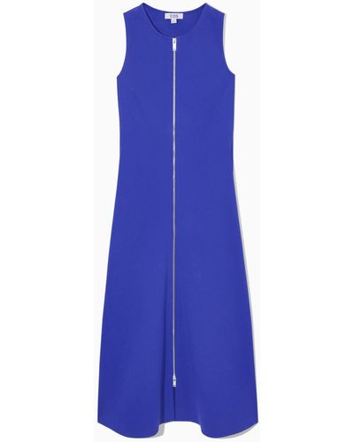 COS Flared Zip-up Midi Dress - Blue