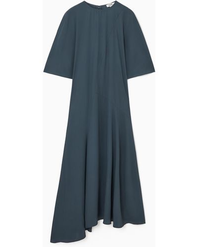 COS Asymmetric Draped Midi Dress - Blue