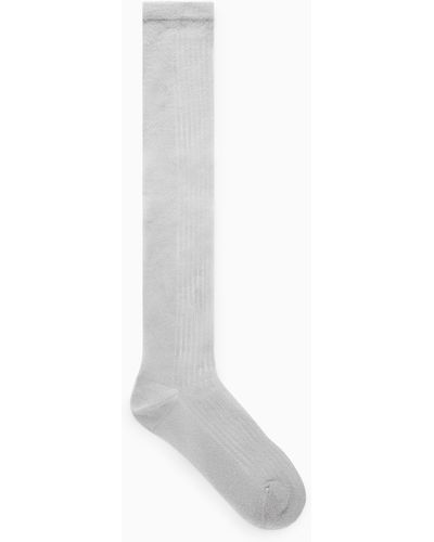 COS Sheer Metallic Knee-high Socks - White