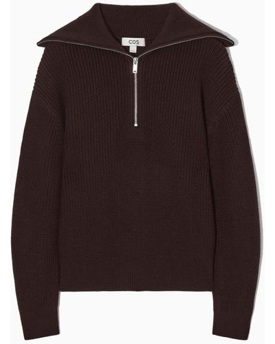 COS Wool And Cotton Half-zip Sweater - Black