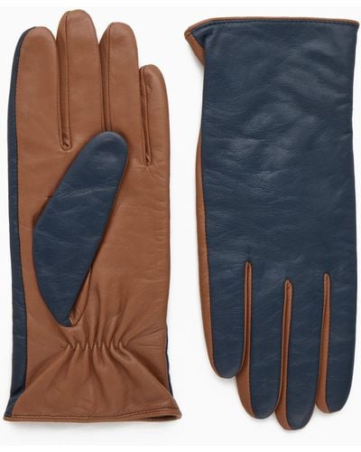 COS Cashmere-lined Colour-block Leather Gloves - Blue