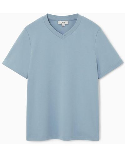 COS Kastenförmiges T-shirt Mit V-ausschnitt - Blau