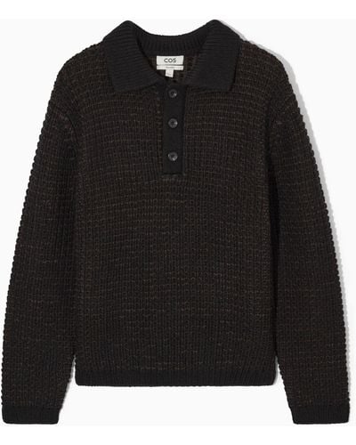 COS Two-tone Waffle-knit Polo Shirt - Black