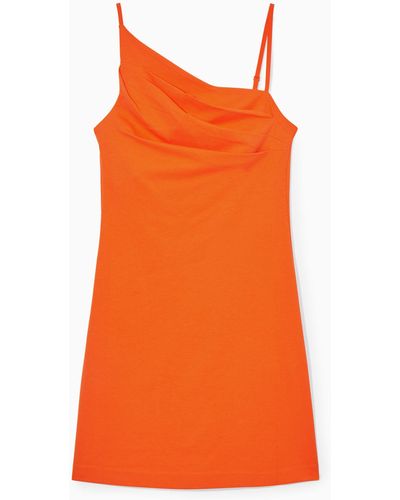 COS Asymmetric Draped Mini Dress - Orange