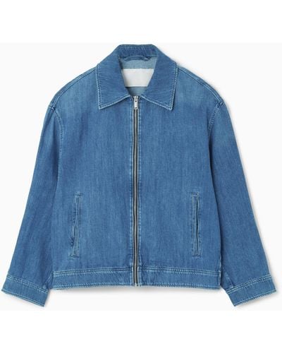 COS Oversized Zip-up Denim Jacket - Blue